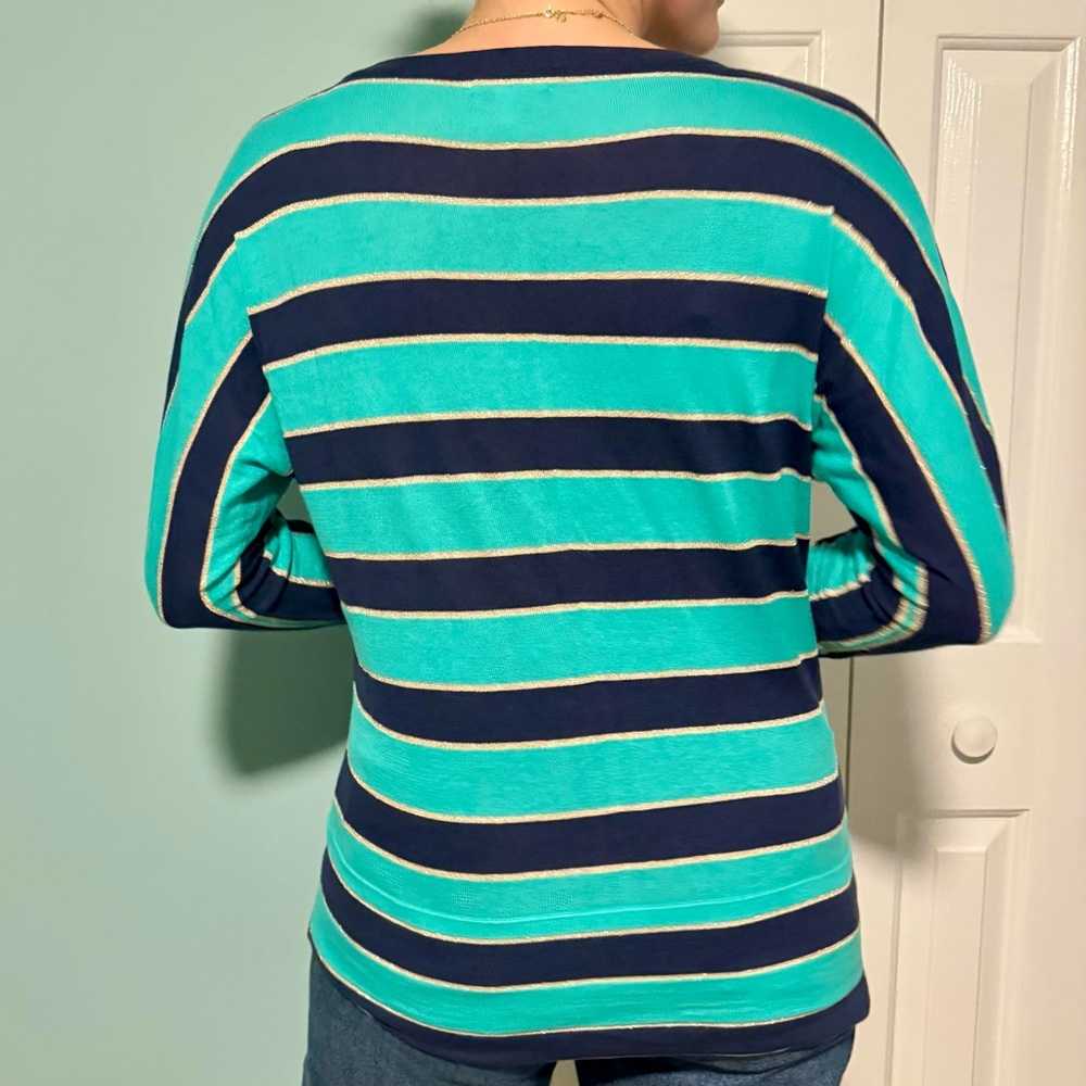 Lilly Pulitzer V-Neck Sweater - Teal and Navy Stripes